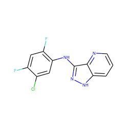 Fc1cc(F)c(Nc2n[nH]c3cccnc23)cc1Cl ZINC000166862438