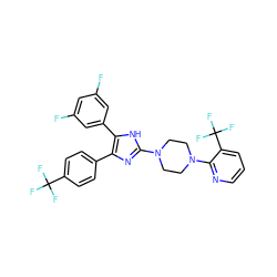 Fc1cc(F)cc(-c2[nH]c(N3CCN(c4ncccc4C(F)(F)F)CC3)nc2-c2ccc(C(F)(F)F)cc2)c1 ZINC000036322372