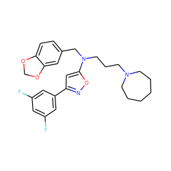 Fc1cc(F)cc(-c2cc(N(CCCN3CCCCCC3)Cc3ccc4c(c3)OCO4)on2)c1 ZINC000001910625