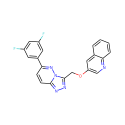 Fc1cc(F)cc(-c2ccc3nnc(COc4cnc5ccccc5c4)n3n2)c1 ZINC000166061465