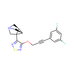 Fc1cc(F)cc(C#CCOc2nsnc2C23CN4C[C@H]2[C@H]3C4)c1 ZINC000003931556