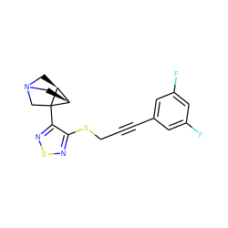 Fc1cc(F)cc(C#CCSc2nsnc2C23CN4C[C@H]2[C@H]3C4)c1 ZINC000013798045