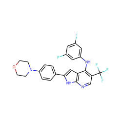 Fc1cc(F)cc(Nc2c(C(F)(F)F)cnc3[nH]c(-c4ccc(N5CCOCC5)cc4)cc23)c1 ZINC000095594538