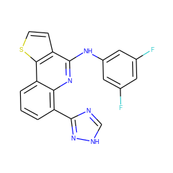 Fc1cc(F)cc(Nc2nc3c(-c4nc[nH]n4)cccc3c3sccc23)c1 ZINC000084616858