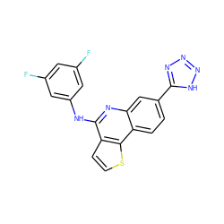 Fc1cc(F)cc(Nc2nc3cc(-c4nnn[nH]4)ccc3c3sccc23)c1 ZINC000167718037