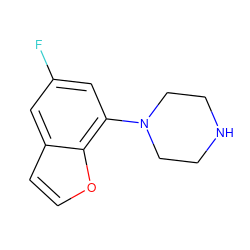 Fc1cc(N2CCNCC2)c2occc2c1 ZINC000013741476