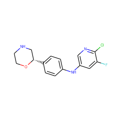 Fc1cc(Nc2ccc([C@H]3CNCCO3)cc2)cnc1Cl ZINC000149994115