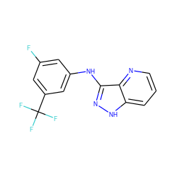 Fc1cc(Nc2n[nH]c3cccnc23)cc(C(F)(F)F)c1 ZINC000166967024