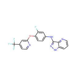 Fc1cc(Nc2n[nH]c3cccnc23)ccc1Oc1cc(C(F)(F)F)ccn1 ZINC000147582876