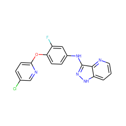 Fc1cc(Nc2n[nH]c3cccnc23)ccc1Oc1ccc(Cl)cn1 ZINC001772623461