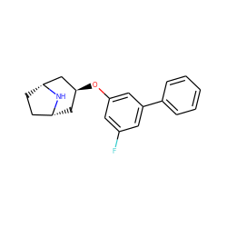 Fc1cc(O[C@H]2C[C@@H]3CC[C@H](C2)N3)cc(-c2ccccc2)c1 ZINC000101387214