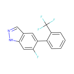 Fc1cc2[nH]ncc2cc1-c1ccccc1C(F)(F)F ZINC000169329447