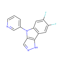 Fc1cc2c3[nH]ncc3n(-c3cccnc3)c2cc1F ZINC000210485720