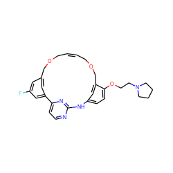 Fc1cc2cc(c1)-c1ccnc(n1)Nc1ccc(OCCN3CCCC3)c(c1)COCC=CCOC2 ZINC000254134081