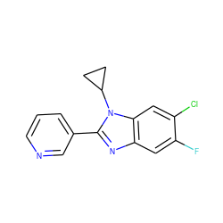 Fc1cc2nc(-c3cccnc3)n(C3CC3)c2cc1Cl ZINC000113878971