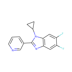 Fc1cc2nc(-c3cccnc3)n(C3CC3)c2cc1F ZINC000199441644