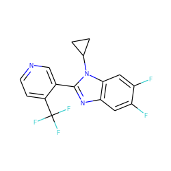 Fc1cc2nc(-c3cnccc3C(F)(F)F)n(C3CC3)c2cc1F ZINC000473132676