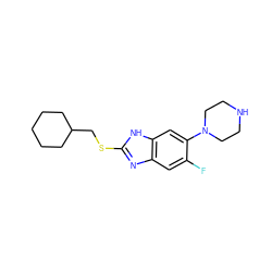 Fc1cc2nc(SCC3CCCCC3)[nH]c2cc1N1CCNCC1 ZINC000029050434