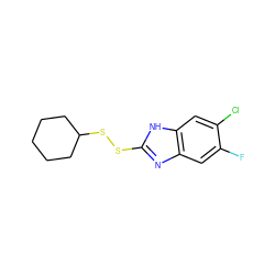 Fc1cc2nc(SSC3CCCCC3)[nH]c2cc1Cl ZINC000095596847