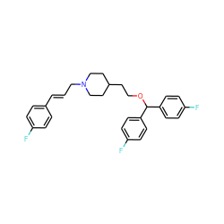 Fc1ccc(/C=C/CN2CCC(CCOC(c3ccc(F)cc3)c3ccc(F)cc3)CC2)cc1 ZINC000013778615