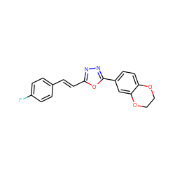 Fc1ccc(/C=C/c2nnc(-c3ccc4c(c3)OCCO4)o2)cc1 ZINC000096269808