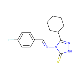 Fc1ccc(/C=N/n2c(C3CCCCC3)n[nH]c2=S)cc1 ZINC000001303447