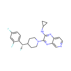 Fc1ccc([C@@H](F)C2CCN(c3nc4cnccc4nc3NC3CC3)CC2)c(F)c1 ZINC000653663520