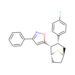 Fc1ccc([C@@H]2C[C@H]3CC[C@@H](S3)[C@@H]2c2cc(-c3ccccc3)no2)cc1 ZINC000169335224