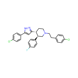 Fc1ccc([C@@H]2CN(CCc3ccc(Cl)cc3)CC[C@H]2c2cc(-c3ccc(Cl)cc3)[nH]n2)cc1 ZINC000146186133