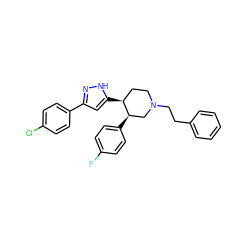 Fc1ccc([C@@H]2CN(CCc3ccccc3)CC[C@@H]2c2cc(-c3ccc(Cl)cc3)n[nH]2)cc1 ZINC000169306846