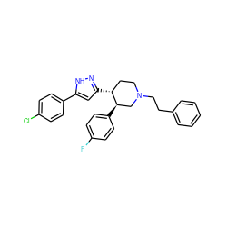 Fc1ccc([C@@H]2CN(CCc3ccccc3)CC[C@H]2c2cc(-c3ccc(Cl)cc3)[nH]n2)cc1 ZINC000146103586