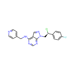 Fc1ccc([C@H](Cl)Cn2ncc3c(NCc4ccncc4)ncnc32)cc1 ZINC000071329403