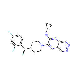 Fc1ccc([C@H](F)C2CCN(c3nc4cnncc4nc3NC3CC3)CC2)c(F)c1 ZINC000653668785