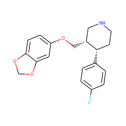 Fc1ccc([C@H]2CCNC[C@H]2COc2ccc3c(c2)OCO3)cc1 ZINC000000527385