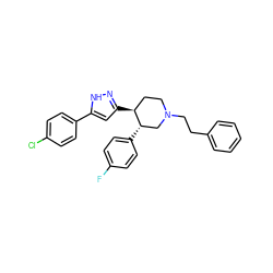 Fc1ccc([C@H]2CN(CCc3ccccc3)CC[C@@H]2c2cc(-c3ccc(Cl)cc3)[nH]n2)cc1 ZINC000146091880