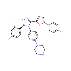 Fc1ccc([C@H]2ON=C(c3ccc(-c4ccc(Cl)cc4)o3)N2c2ccc(N3CCNCC3)cc2)c(F)c1 ZINC000084723430