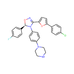 Fc1ccc([C@H]2ON=C(c3ccc(-c4ccc(Cl)cc4)o3)N2c2ccc(N3CCNCC3)cc2)cc1 ZINC000084723425