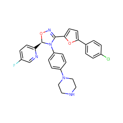 Fc1ccc([C@H]2ON=C(c3ccc(-c4ccc(Cl)cc4)o3)N2c2ccc(N3CCNCC3)cc2)nc1 ZINC000084655458