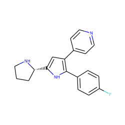 Fc1ccc(-c2[nH]c([C@@H]3CCCN3)cc2-c2ccncc2)cc1 ZINC000036161012