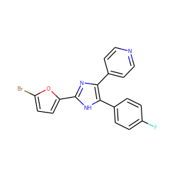 Fc1ccc(-c2[nH]c(-c3ccc(Br)o3)nc2-c2ccncc2)cc1 ZINC000026574847