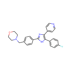 Fc1ccc(-c2[nH]c(-c3ccc(CN4CCOCC4)cc3)nc2-c2ccncc2)cc1 ZINC000021289965