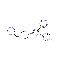 Fc1ccc(-c2[nH]c(C3CCN(C[C@@H]4CNCCN4)CC3)cc2-c2ccncc2)cc1 ZINC000029125961