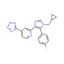 Fc1ccc(-c2c(-c3cc(-c4nn[nH]n4)ccn3)ncn2CC2CC2)cc1 ZINC000225921174