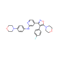 Fc1ccc(-c2c(-c3ccnc(Nc4ccc(N5CCOCC5)cc4)c3)noc2N2CCOCC2)cc1 ZINC000103235671