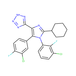 Fc1ccc(-c2c(-c3nn[nH]n3)nc(C3CCCCC3)n2-c2cccc(Cl)c2F)cc1Cl ZINC000116175919