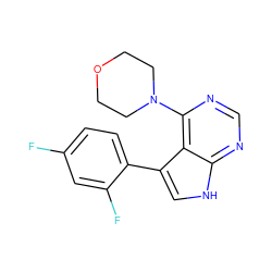 Fc1ccc(-c2c[nH]c3ncnc(N4CCOCC4)c23)c(F)c1 ZINC000210729903