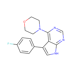 Fc1ccc(-c2c[nH]c3ncnc(N4CCOCC4)c23)cc1 ZINC000210727037