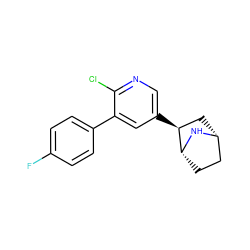 Fc1ccc(-c2cc([C@H]3C[C@@H]4CC[C@H]3N4)cnc2Cl)cc1 ZINC000049115607