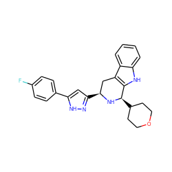 Fc1ccc(-c2cc([C@H]3Cc4c([nH]c5ccccc45)[C@@H](C4CCOCC4)N3)n[nH]2)cc1 ZINC000653740483