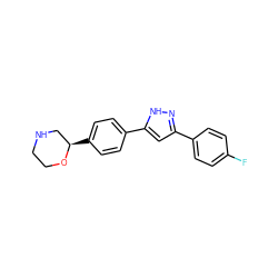 Fc1ccc(-c2cc(-c3ccc([C@@H]4CNCCO4)cc3)[nH]n2)cc1 ZINC000205112257